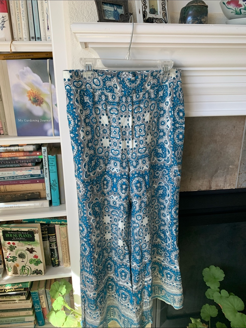 Feather Bone by Anthropologie Blue and White Paisley wide leg pants
